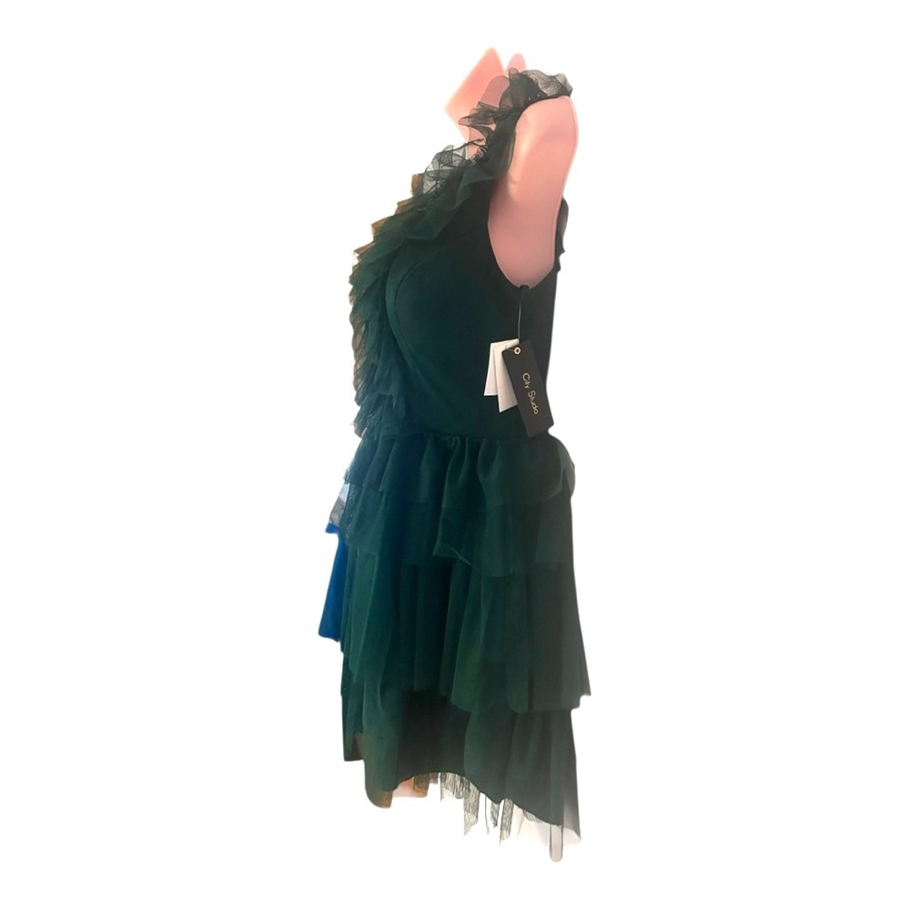 CITY STUDIO Juniors Tulle Mesh Ruffle Fairy Dark Green Cocktail Party Xmas Dress - Picture 8 of 16